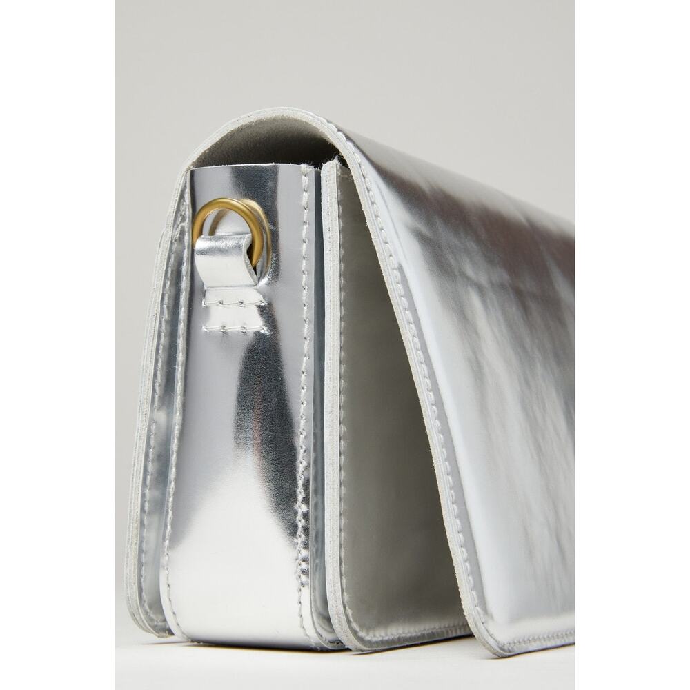 Madewell Metallic Silver Leather Flap Crossbody Bag - Picture 5 of 9